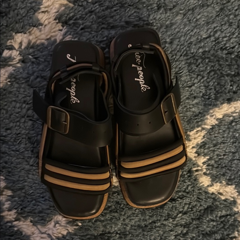 Free People Black and Brown Minimalist Sandals